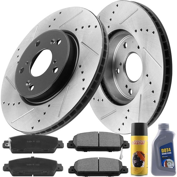 MotorbyMotor Front Brake Rotors & Brake Pad Kit 292mm Drilled & Slotted Design Including CLEANER DOT4 FLUID Fits for Honda Accord