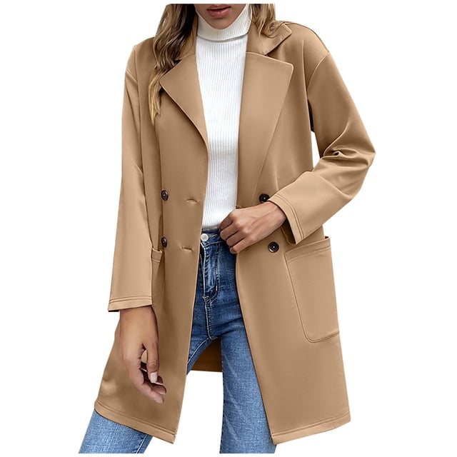 IROINID Manteau Trench Mi-Long pour Femme, Revers Cranté, Couleur Unie, Veste à Manches Longues, Col à Revers Boutonné, Coupe Ajustée, Chaud, Veste Mi-Longue et Longue, Kaki