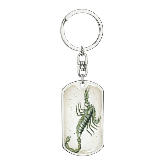 Celestial Scorpion Stainless Steel or 18k Gold Premium Swivel Dog Tag Keychain