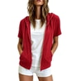 thumbnail image 3 of pstuiky Hoodies for Women Short Sleeve Zip up Hoodie Open Front Cover-Up Summer Casual Lightweight Thin Velvet Sweatshirt with Pocket Fashion Clothes for Sport, 3 of 9