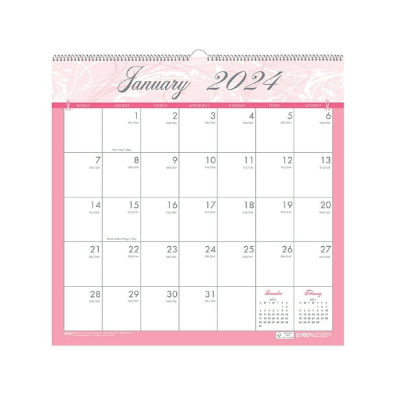 2024 House of Doolittle Breast Cancer Awareness 12" x 12" Monthly Wall Calendar (3671-24)