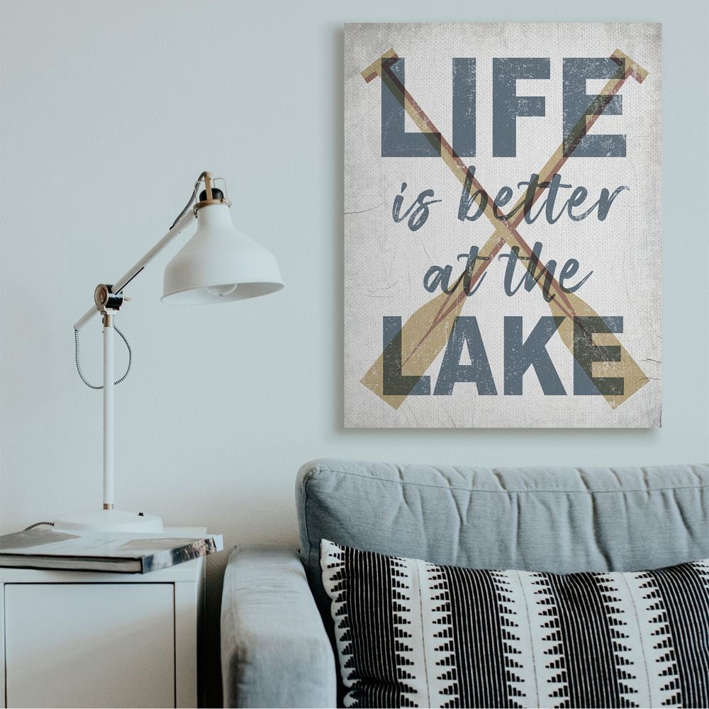 Stupell Industries Life is Better at the Lake Quote Rustic Distressed Text Canvas Wall Art Design by Daphne Polselli