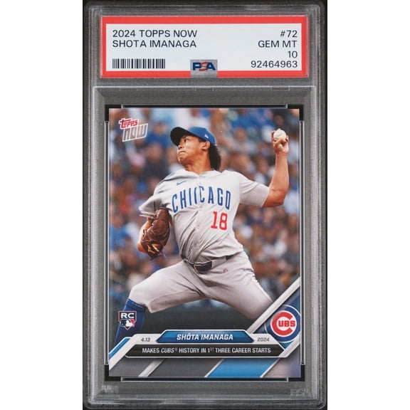 Graded 2024 Topps Now Shota Imanaga #72 Rookie RC Baseball Card PSA 10 Gem Mint