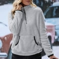 thumbnail image 5 of Fshiont Quarter Zip Pullover Women Cable Fuzzy Fleece Pullover Sherpa Fall Warm Oversized 3/4 Zip Sweatshirt with Pocket Gray XL, 5 of 9