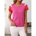 thumbnail image 5 of Women's Short Sleeve Color Block Tops Crewneck Pullover Sweater Knit Clothes Top for Casual Beach Vacation Rose Red M, 5 of 9
