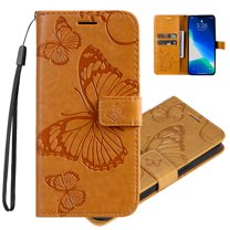 Nalacover For iPhone 16 Plus Case,Slim Embossed Butterfly PU Leather and Soft Inner TPU Flip Kickstand Magnetic Closure Card Slots Wallet Shockproof Cover with Wrist Strap,Yellow