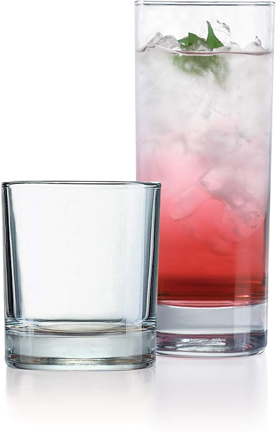 Elegant Drinking Glasses Set of 16, Heavy Base Durable Glass Cups 8