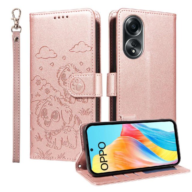 Funda Cartera GANGXUN con Diseño de Perrito en Relieve para OPPO A58 4G , Protección 360° con Ranuras y Correa Desmontable