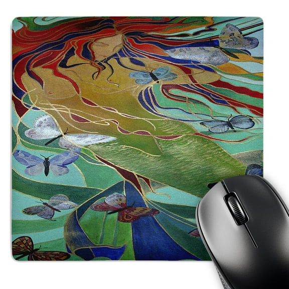3dRose, Mermaid and Butterflies - elusive, untamed, art nouveau, femininity, mythology, butterflies, mermaid, MousePad