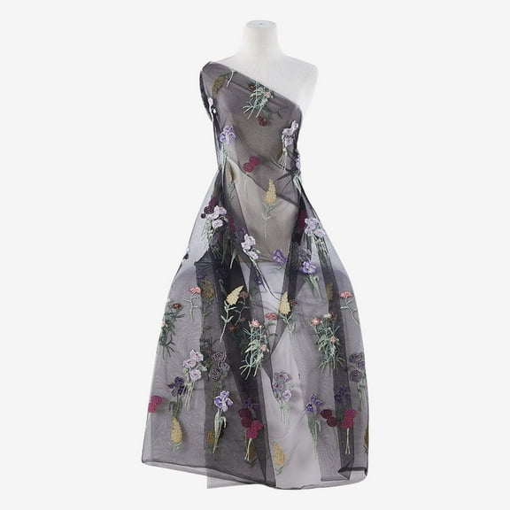 Zelouf Hyacinth Embroidery Mesh , Sewing, DIY, Crafts Fabric by the Yard, Black Multi, 3 Yard