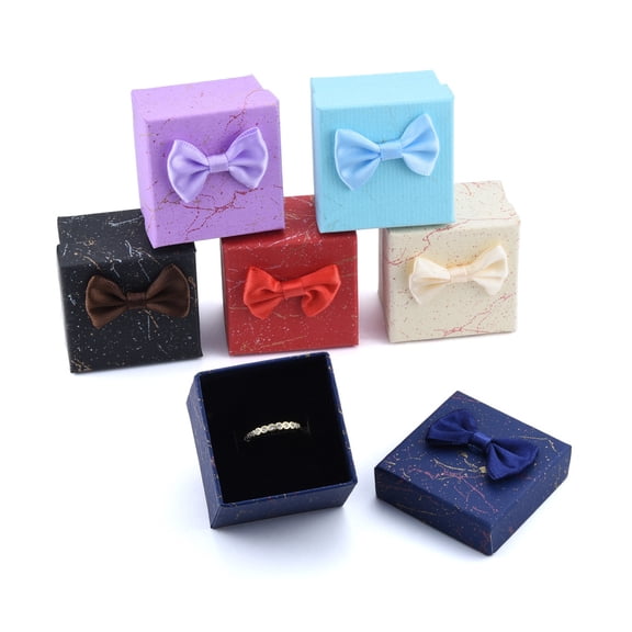 24pcs Ribbon Bow Cardboard Rings Jewelry Gift boxes with Black Sponge Inside Square Mixed color 5x5x4.1cm