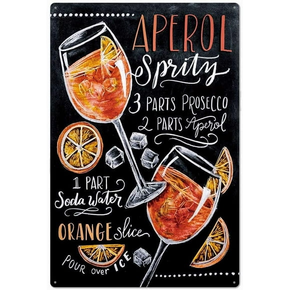 Original Vintage Design Cocktail Recipe Tin Metal Signs Wall Art, Thick Tinplate Print Poster Wall Decoration Bar/Kitchen (APEROL, 8x12 Inches (20x30 cm))