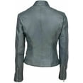 thumbnail image 3 of Celebrity Women's Gray Lambskin Leather Jacket Motorcycle Slim Fit Biker W402, 3 of 4