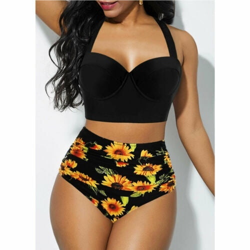 Women Sunflower High Waist Bikini Set Swimsuit Bathing Suit