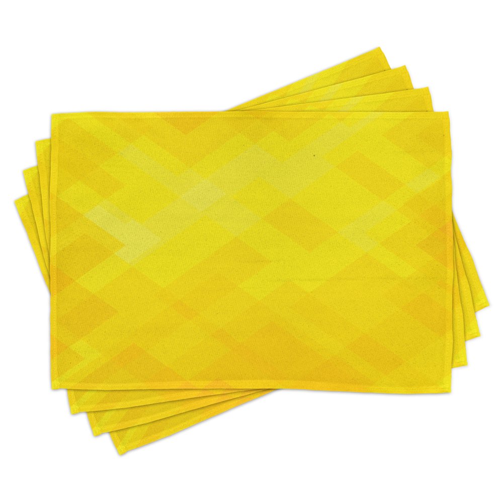 Yellow Place Mats Set of 4, Contemporary Art Inspirations in Yellow Toned Geometrical Rhombus