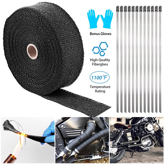 iMounTEK 2" 50FT Exhaust Heat Wrap Fiberglass Manifold Header Pipe Heat Wrap With 12 x Locking Ties,2 Pcs, Black