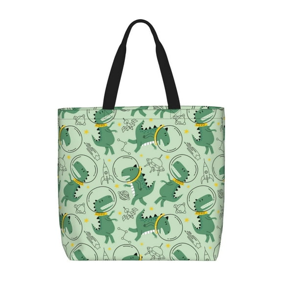 Naloa Cute Dinosaurs in Space Tote Bag for Women, Foldable Tote Bag With Zipper, Large Shoulder Bag, Top Handle Handbag for Travel, Work, Shopping