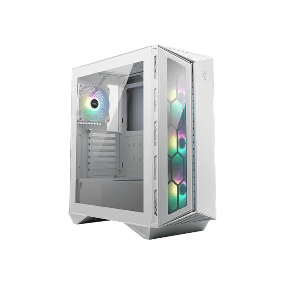 MSI Premium Mid-Tower PC Gaming Case – Tempered Glass Side Panel – RGB 120mm Fan – Liquid Cooling Support up to 420mm Radiator x 1 – Cable Management System – MPG GUNGNIR 110R White