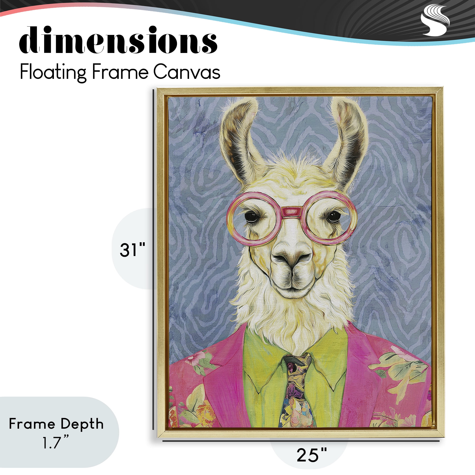Stupell Industries Bright Gaze Llama Gold Framed Floater Canvas Wall Art, design by Svetlana Aleynikova