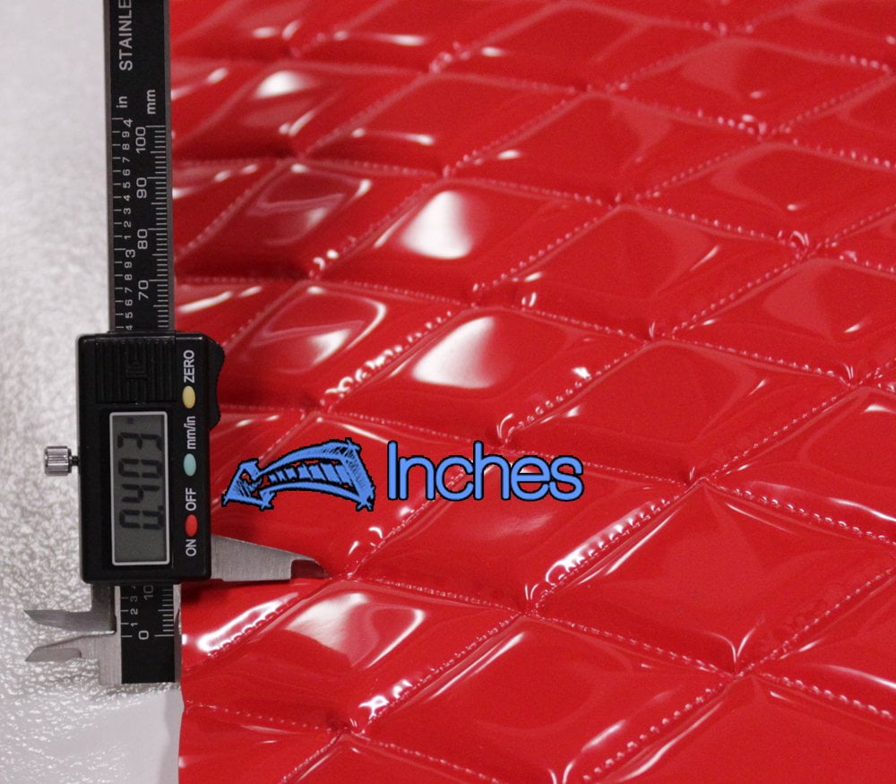 Quilted Vinyl Padded Upholstery Fabric w 3/8" Foam Backing Glossy Grain 2"x3" Diamond /52" Wide/Continuous Yard/ Wipe-Clean Padded Faux Leather, Furniture, Auto, Marine, Booth Seating, DIY (RED)