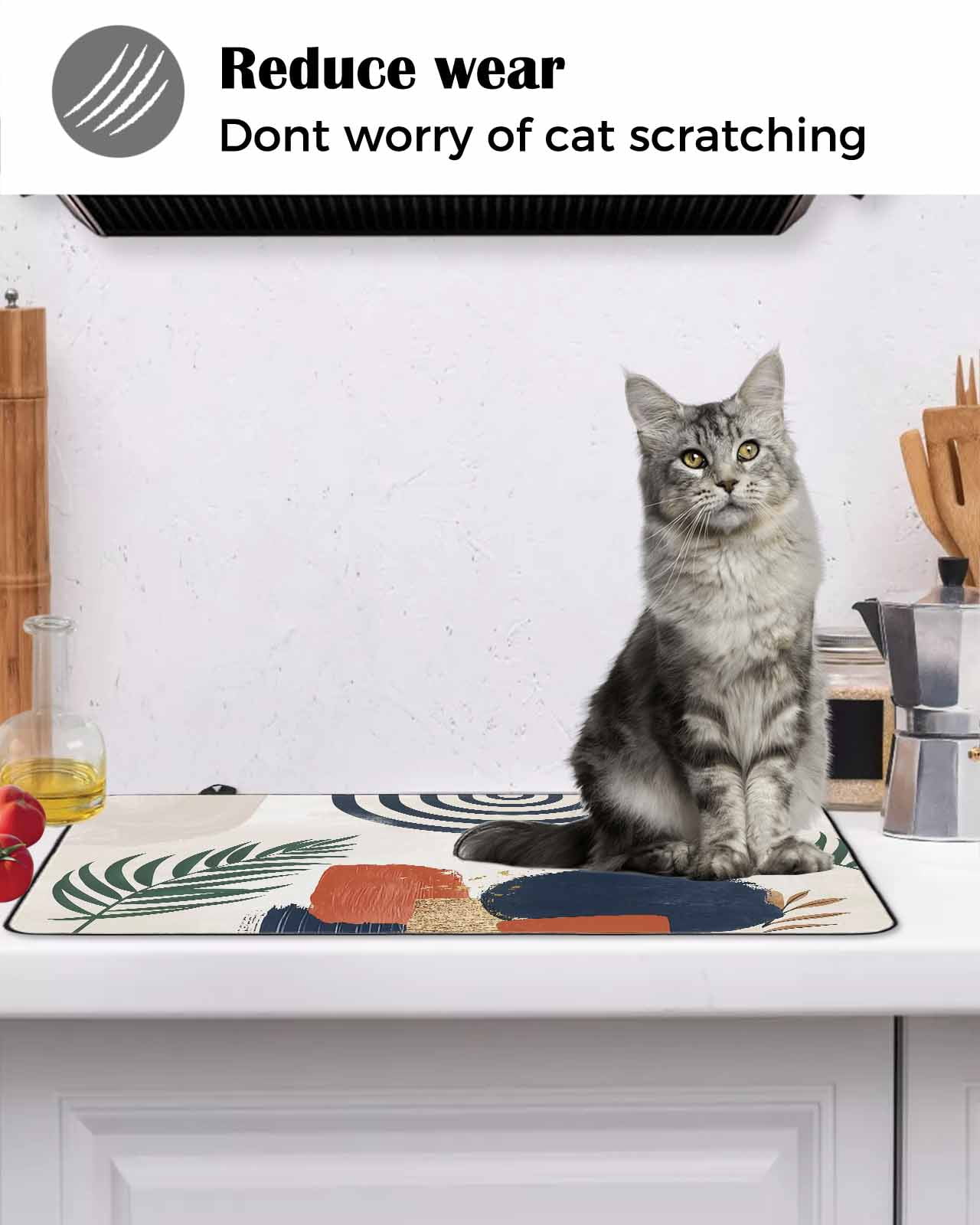 Large Induction Cooktop Protector Mat Boho Stove Top Covers for Electric Stove, Middle Century Leaves Bohemia Minimalist Abstract Art Beige Decorative Stove Burner Cover Mats, Glass Top Stove Cover