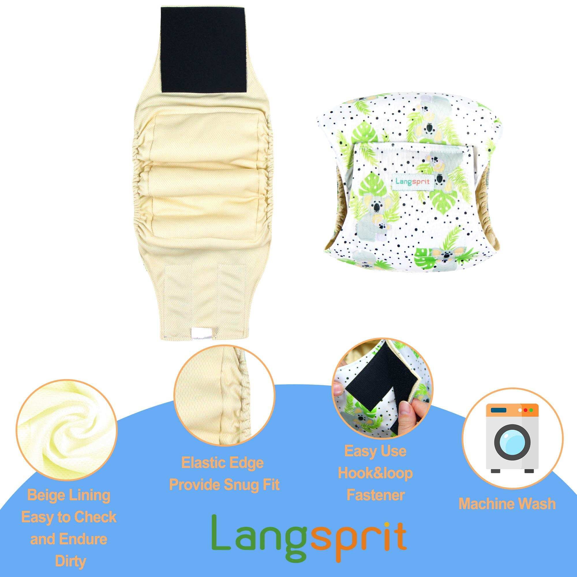 Langsprit Male Belly Bands for Dogs (Pack of 3) - High Absorbing Dog Wraps Male Washable - Reusable Male Dog Diapers,Koala,XS