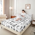 thumbnail image 3 of Castle Fairy Gothic Spooky Skeleton Bed Sheets 4-Piece,Sugar Skull Stars Pattern Full Size Sheets,White Offwhite,1 Fitted Sheet,1 Flat Sheet and 2 Pillowcases, 3 of 6