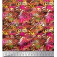 thumbnail image 1 of Soimoi Orange Rayon Crepe Fabric Heart,Star & Fashion Text Printed Craft Fabric by the Yard 46 Inch Wide, 1 of 1