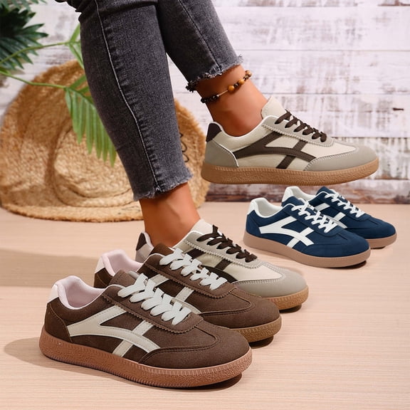 Wovix Women Classic Retro Gum Sole Fashion Sneakers Casual Tennis Shoes Walking Footwear Anti Trainers Beige 36