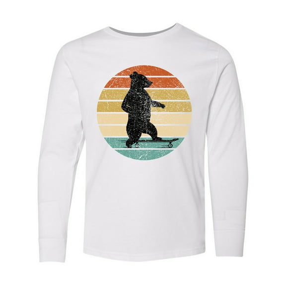 Inktastic Skateboard Bear Retro Sunset Long Sleeve Youth T-Shirt