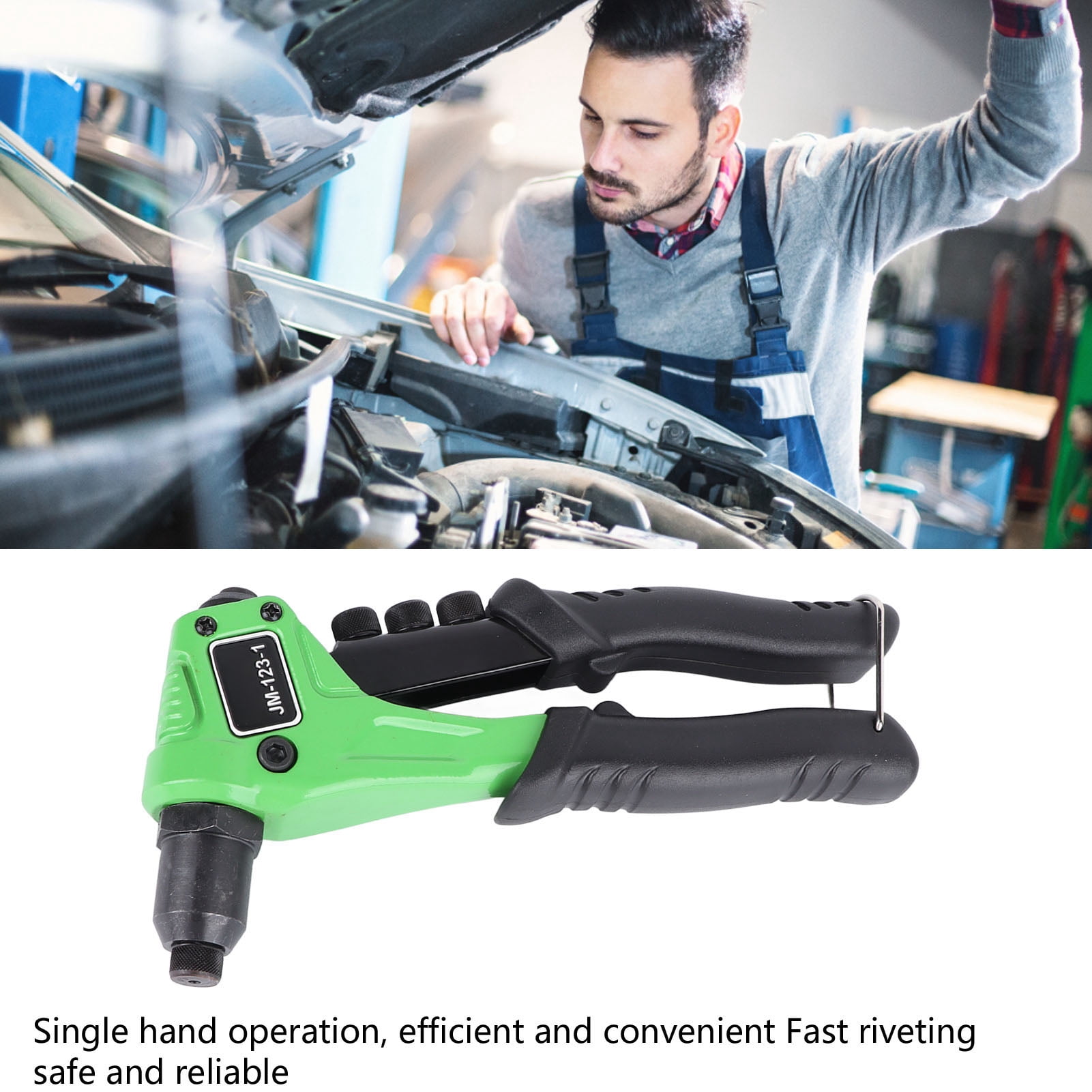 YAHHU Hand Rivet Gun Single Handle Manual Riveter for Industrial Riveting, Includes 2.4mm 3.2mm 4.0mm 4.8mm Heads, 7.87 inches / 20 cm, Heavy Duty Repair Tool
