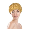 thumbnail image 2 of lightning Gold Glitter Shower Cap, Reusable Bath Hair Hat for all Hair Lengths Hair Cover with Elastic Band Double Waterproof Layers Bathing Hat, 2 of 5
