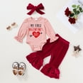 thumbnail image 2 of Younger Tree My First Valentine's Day Outfit Toddler Baby Girl Long Sleeve Romper Solid Pants Set with Headband for 3-6 Months, 2 of 5