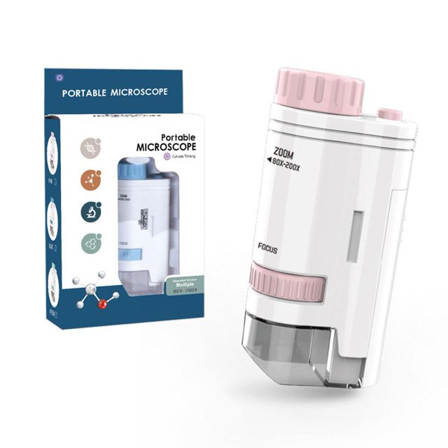 LUVCLS Kit de microscopio de bolsillo 200X, microscopio portátil de laboratorio, alimentado por batería♯