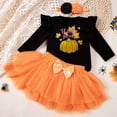 thumbnail image 5 of Zylarhe Toddler Kids Girls Halloween Pumpkin Prints Romper Skirt Hairband 3PCS Set Light Yellow 12-18 Months, 5 of 5