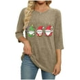 thumbnail image 3 of qelini Christmas Tee Shirts for Women Plus Size Dwarf Print Crewneck Pullover Ribbed 3/4 Sleeve Tops Casual Holiday Blouses, 3 of 5