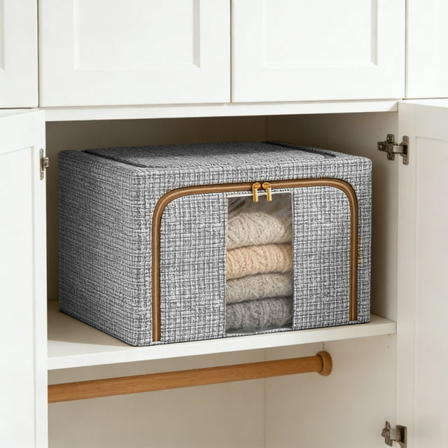 Cajas de almacenamiento de tela Oxford, paquete de 1, caja de almacenamiento transparente con ventana, caja de almacenamiento de ropa de tela Oxford apilable, organizador de almacenamiento plegable, o