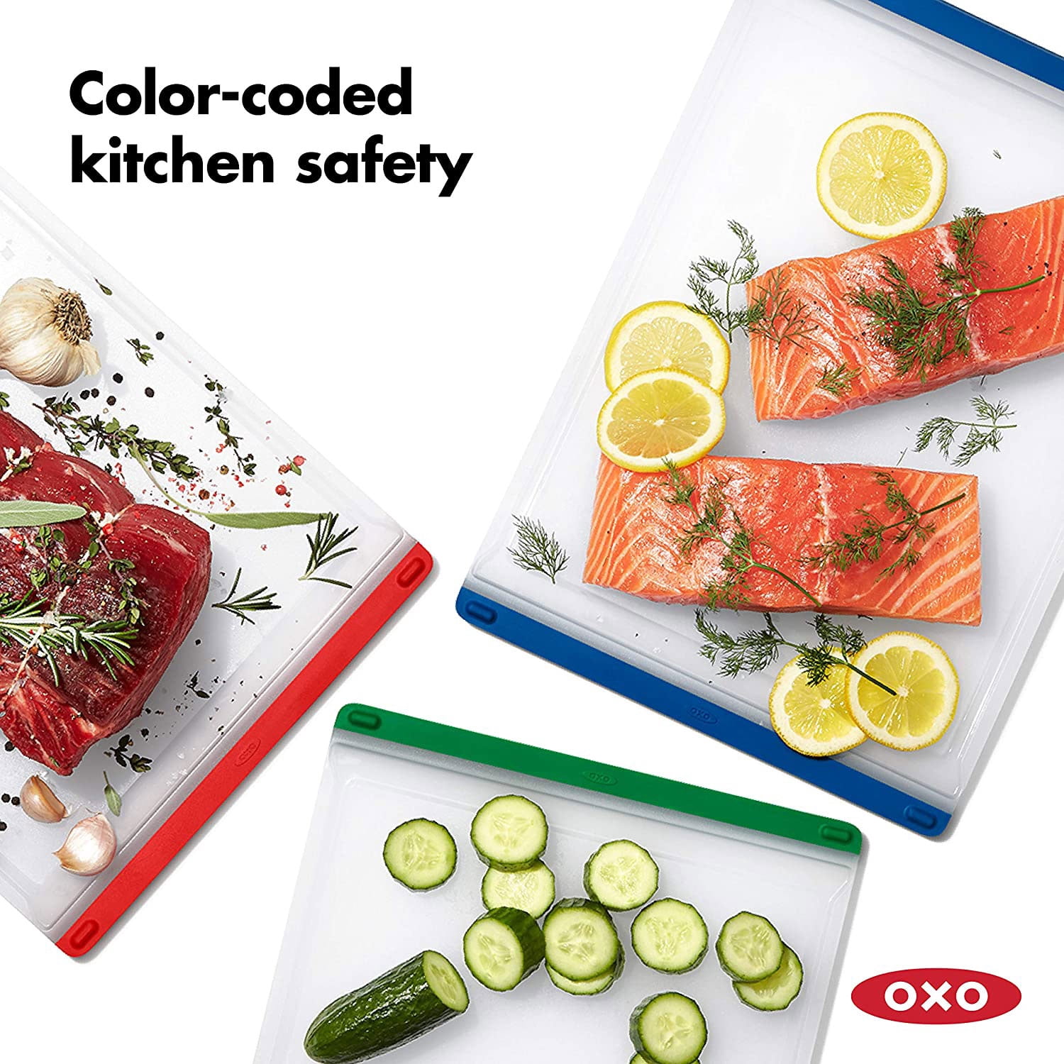 OXO Good Grips 3 Piece Non Slip Double Sided Cutting Board Set, Clear
