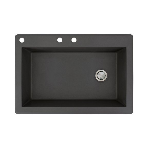 Transolid Radius 33in x 22in silQ Granite Drop-in Single Bowl Kitchen Sink with 3 CAB Faucet Holes, In Black
