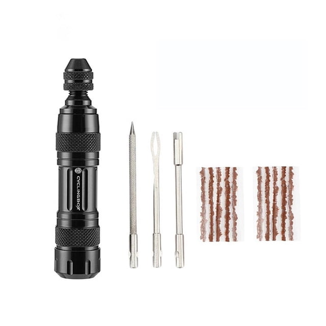 Eigraketly Kit de reparación de aleación de aluminio para neumáticos sin cámara de carretera portátil, juego de tiras de goma para Ciclismo Negro