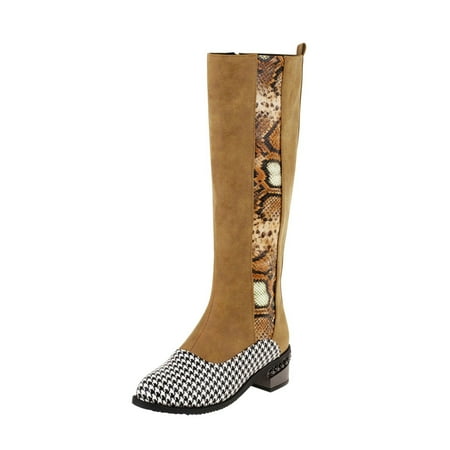 

Christmas Gifts Hvyes Women Boots Mid Heel Pointed Shoes Zippered Shoes Winter Snake Pattern