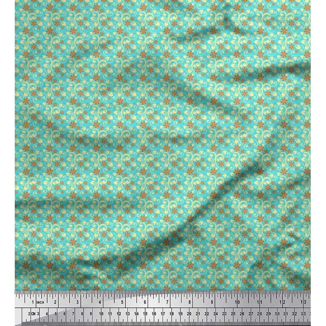 Soimoi Poly Georgette Fabric Dot,Swirl & Floral Shirting Printed Fabric 1 Yard 52 Inch Wide