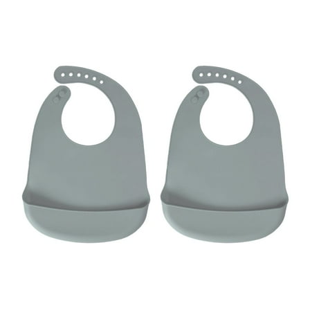 Baby Pick Silicone Bibs For Babies- BPA-Free Waterproof Bib With Pocket- Dishwasher Safe Feeding Bib With Food Catcher (Grey x 2)