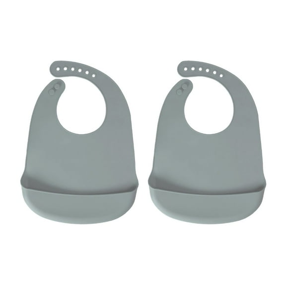 Baby Pick Silicone Bibs For Babies- BPA-Free Waterproof Bib With Pocket- Dishwasher Safe Feeding Bib With Food Catcher (Grey x 2)