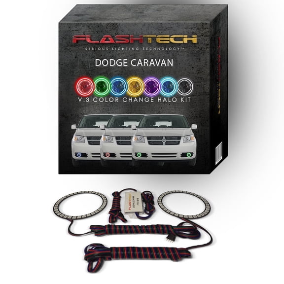 Flashtech RGB Multi Color Changing LED Halo kit for 2005-2009 Dodge Caravan Fog Lights