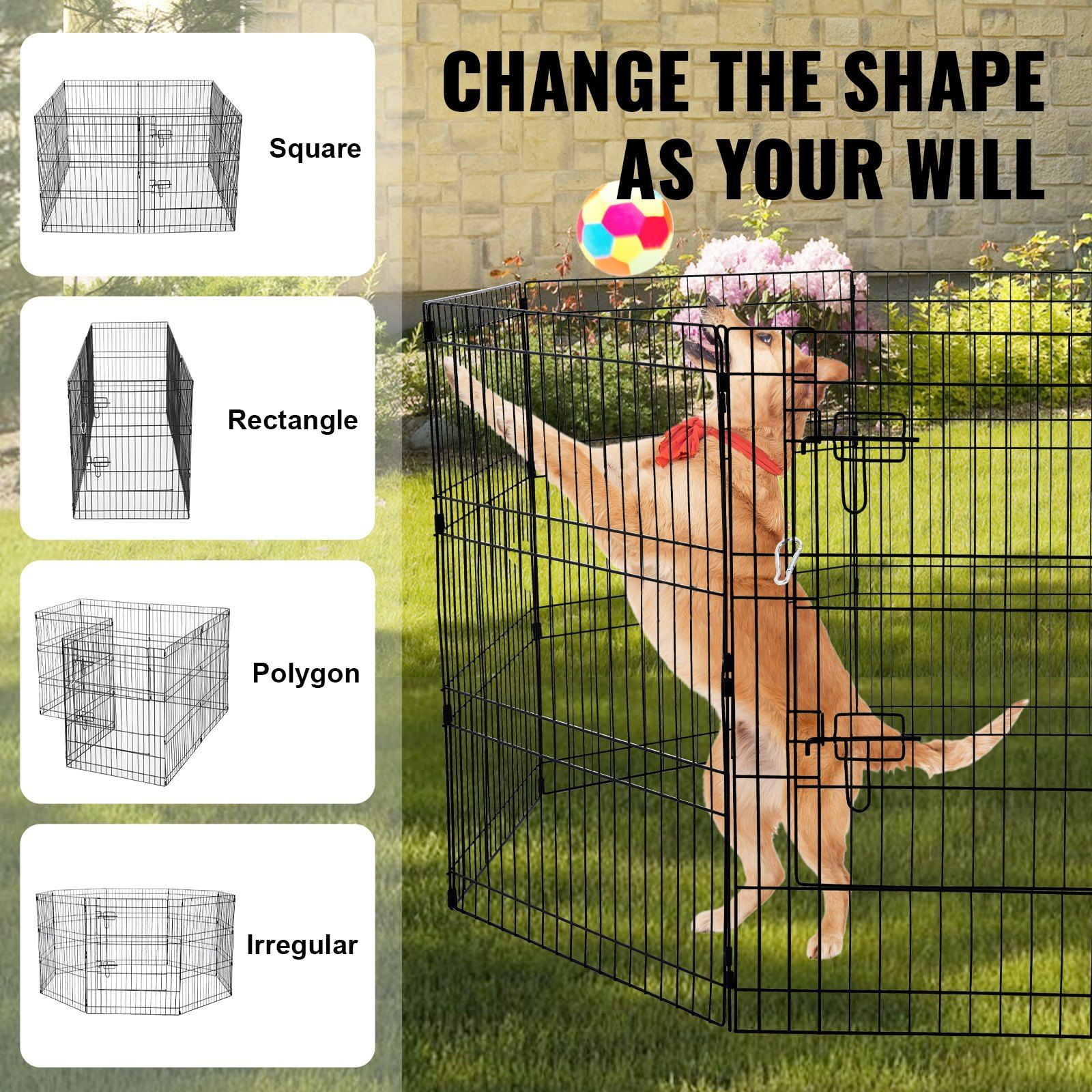 8 Panel 30 Inch H 24 Inch W Foldable Metal Dog Playpen with Door 600D Oxford Fabric Top Cover Indoor Outdoor Pet Exercise Pen for Dogs Cats Small Animals