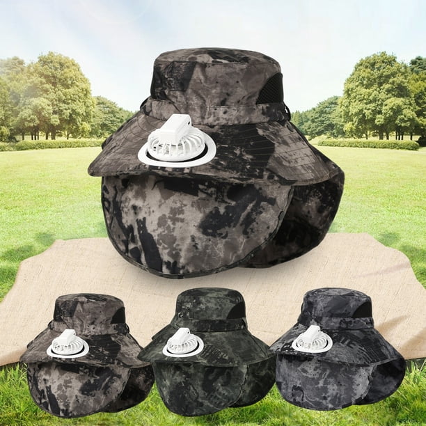 Xihbxyly Gorra de Camuflaje con Ventilador, con Carga Usb, Parasol, Transpirable, para Exteriores, Gris/Caqui/Verde Militar, Algodón, 56 X 13 Cm