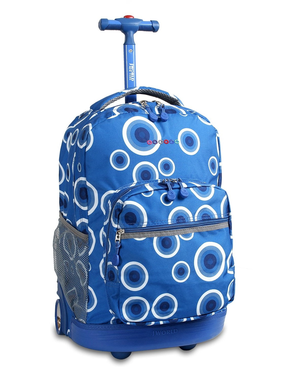 J World New York Sunrise Rolling Backpack, Blue Target, 18Inch