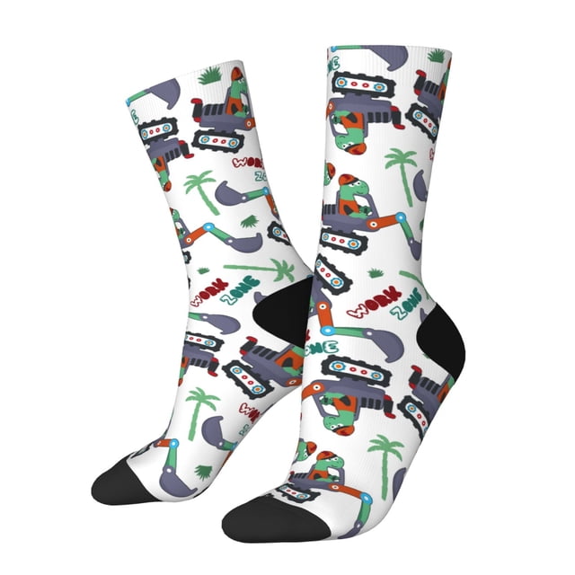 Balery Dinosaur on Excavator2 Calcetas Largas con Estampado para Hombre y Mujer – Suaves y Transpirables, Talla Única (US 5-11)