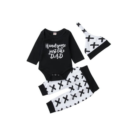 

Nokpsedcb Newborn Baby Boy Letter Print Long Sleeve Romper Tops Pants Hat Outfit